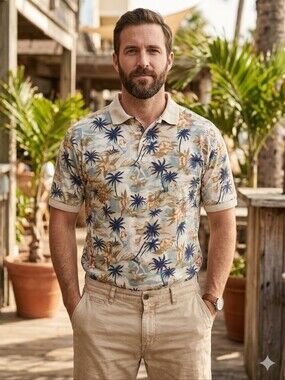 Mario Ferrari Polo Style Hawaiian Shirt Vintage Beach Girls